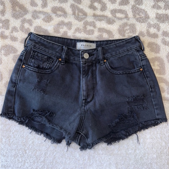 Pacsun Black Ripped Denim Shorts - Picture 3 of 7